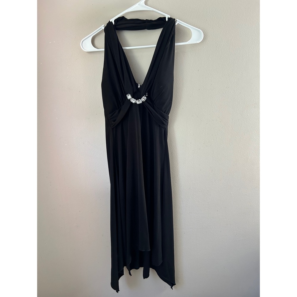Y2K My Michelleβ Black Halter Dress Rhinestone Accent Dress Indie Sleeze